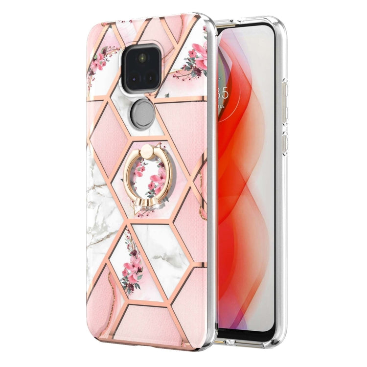 Electroplating Splicing Marble Flower Pattern TPU Shockproof Case with Rhinestone Ring Holder, For Motorola Moto G Play (2021), For Motorola Moto G Power (2021), For Motorola Moto G Stylus (2021)