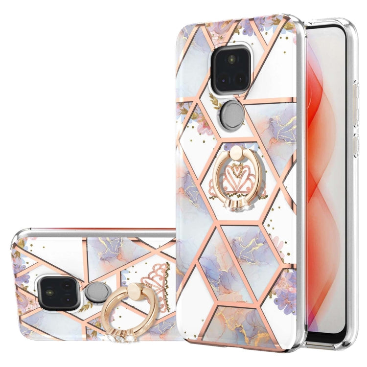 Electroplating Splicing Marble Flower Pattern TPU Shockproof Case with Rhinestone Ring Holder, For Motorola Moto G Play (2021), For Motorola Moto G Power (2021), For Motorola Moto G Stylus (2021)