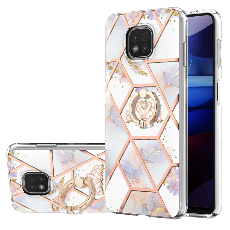 Electroplating Splicing Marble Flower Pattern TPU Shockproof Case with Rhinestone Ring Holder, For Motorola Moto G Play (2021), For Motorola Moto G Power (2021), For Motorola Moto G Stylus (2021)