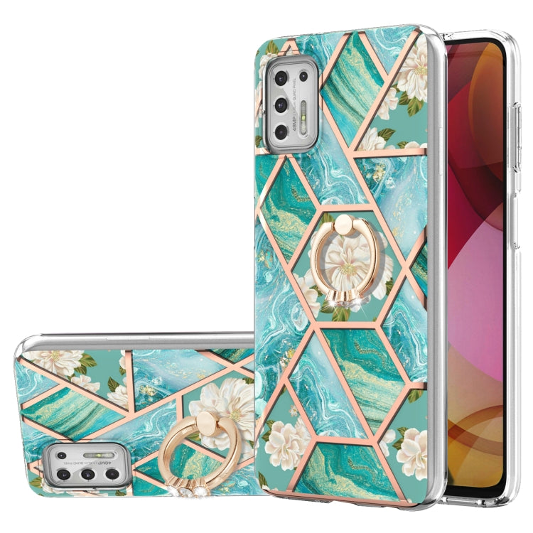 Electroplating Splicing Marble Flower Pattern TPU Shockproof Case with Rhinestone Ring Holder, For Motorola Moto G Play (2021), For Motorola Moto G Power (2021), For Motorola Moto G Stylus (2021)