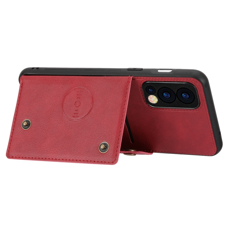 Double Buckle PU + TPU Shockproof Magnetic Protective Case with Card Slot & Holder, For OnePlus Nord 2 5G