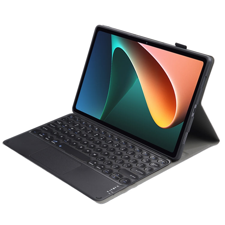Y0N5-A TPU Case Lambskin Texture Round Keycap Bluetooth Keyboard Leather Case with Holder & Touchpad, Y0N5-A