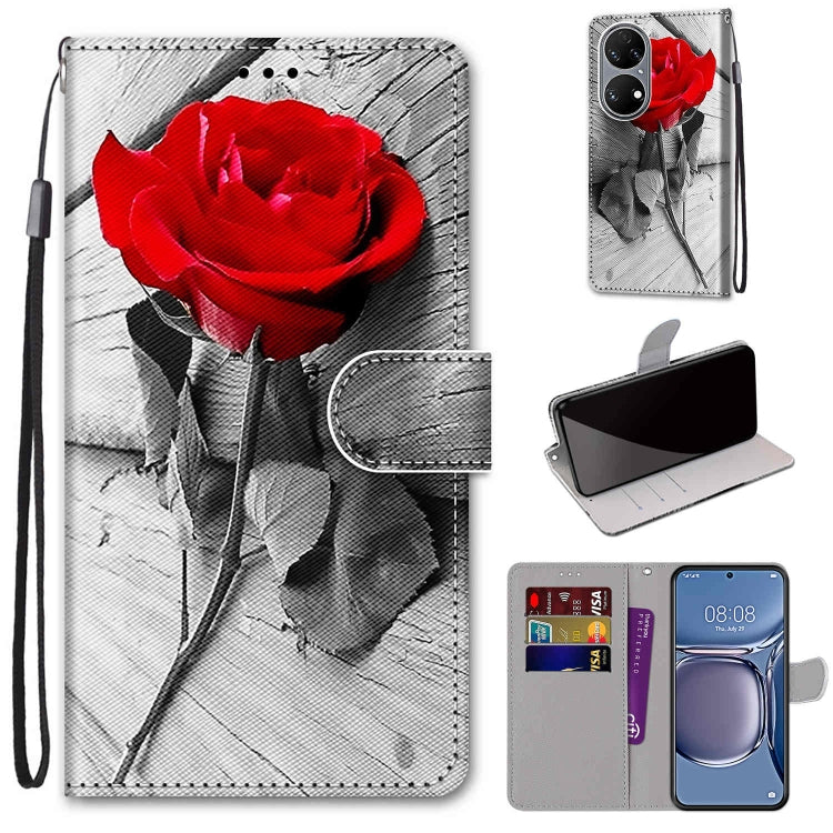 Coloured Drawing Cross Texture Horizontal Flip PU Leather Case with Holder & Card Slots & Wallet & Lanyard, For Huawei P50, For Huawei P50 Pro
