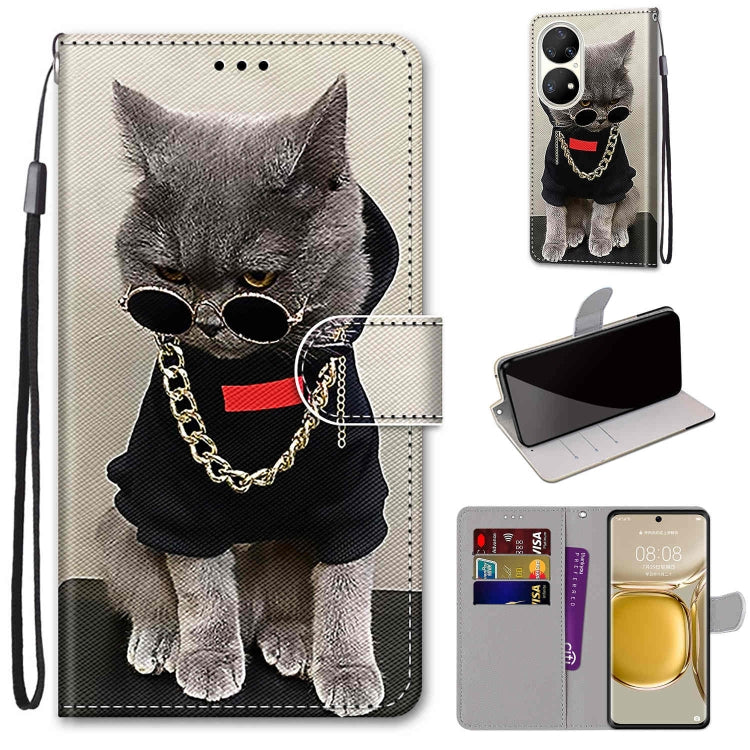 Coloured Drawing Cross Texture Horizontal Flip PU Leather Case with Holder & Card Slots & Wallet & Lanyard, For Huawei P50, For Huawei P50 Pro