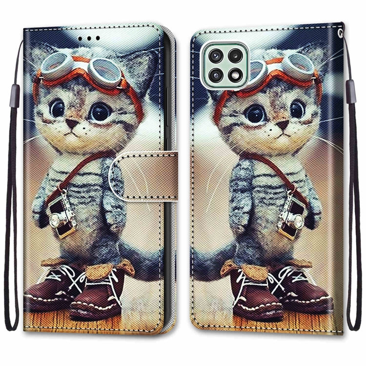 Coloured Drawing Cross Texture Horizontal Flip PU Leather Case with Holder & Card Slots & Wallet & Lanyard, For Samsung Galaxy A22 5G, For Samsung Galaxy M32 4G / F22