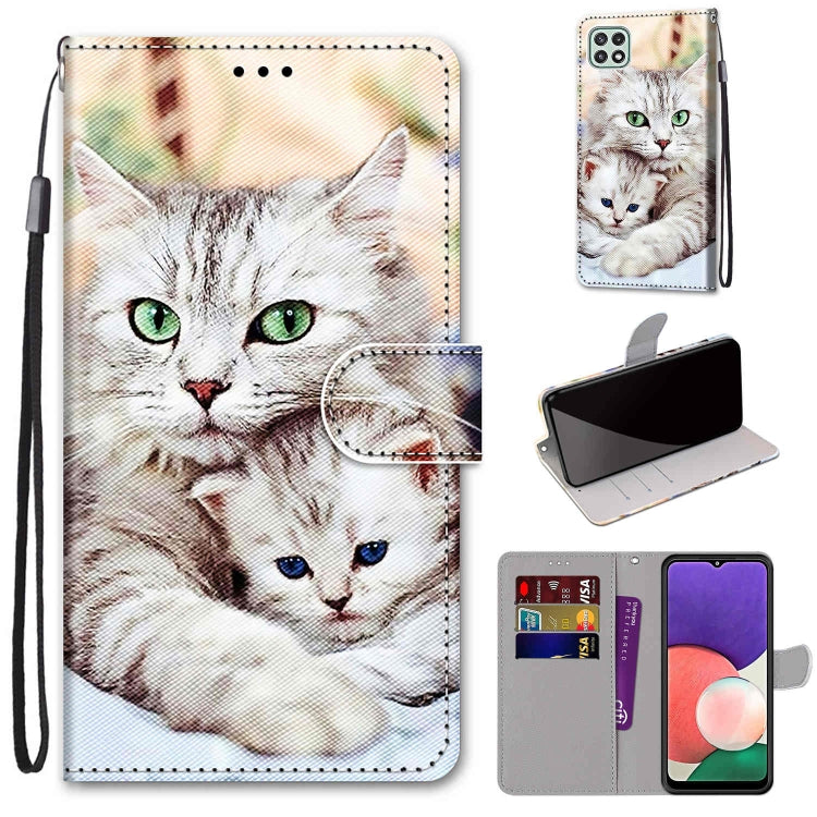 Coloured Drawing Cross Texture Horizontal Flip PU Leather Case with Holder & Card Slots & Wallet & Lanyard, For Samsung Galaxy A22 5G, For Samsung Galaxy M32 4G / F22