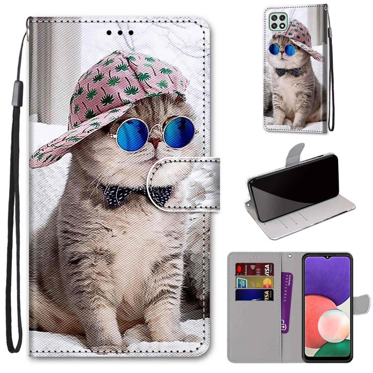Coloured Drawing Cross Texture Horizontal Flip PU Leather Case with Holder & Card Slots & Wallet & Lanyard, For Samsung Galaxy A22 5G, For Samsung Galaxy M32 4G / F22