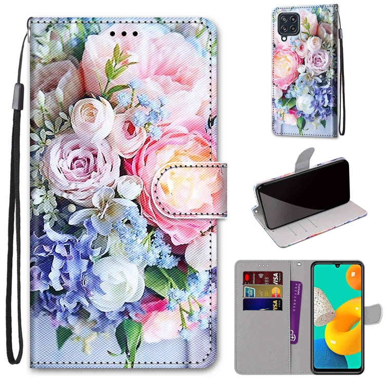 Coloured Drawing Cross Texture Horizontal Flip PU Leather Case with Holder & Card Slots & Wallet & Lanyard, For Samsung Galaxy A22 5G, For Samsung Galaxy M32 4G / F22
