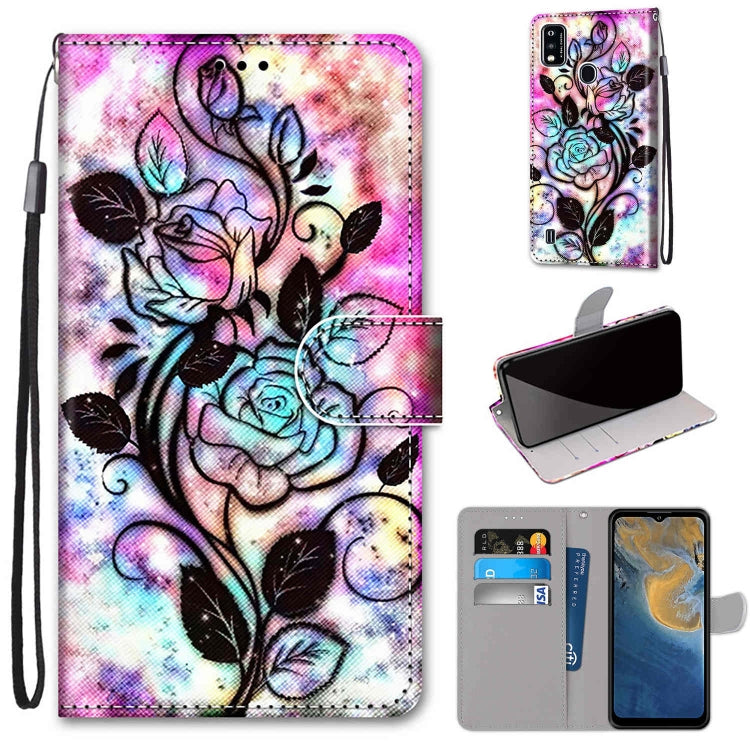 Coloured Drawing Cross Texture Horizontal Flip PU Leather Case with Holder & Card Slots & Wallet & Lanyard, For ZTE Blade A31, For ZTE Blade A51