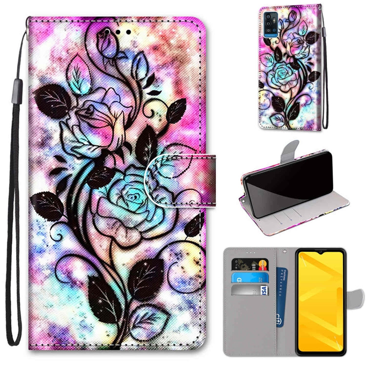 Coloured Drawing Cross Texture Horizontal Flip PU Leather Case with Holder & Card Slots & Wallet & Lanyard, For ZTE Blade A71