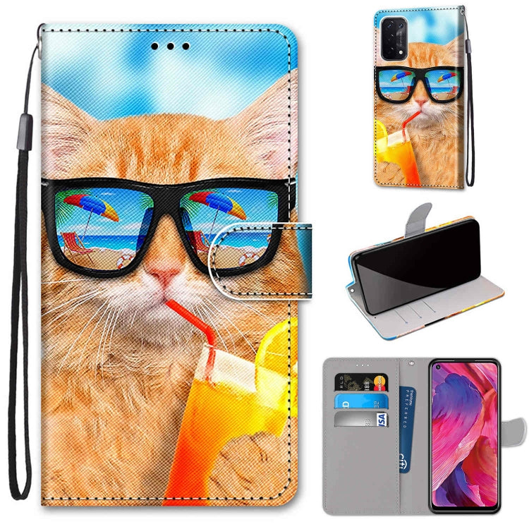 Coloured Drawing Cross Texture Horizontal Flip PU Leather Case with Holder & Card Slots & Wallet & Lanyard, For OPPO A54 5G / A74 5G / A93 5G / A93s 5G, For OPPO A55 5G / A54 4G / A53s 5G / A16 4G