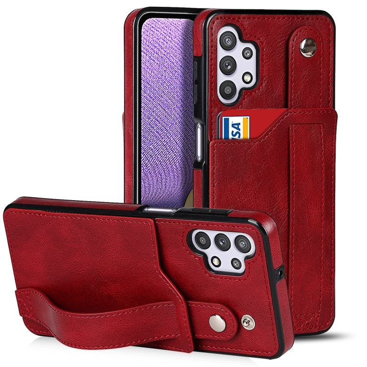 Crazy Horse Texture Shockproof TPU + PU Leather Case with Card Slot & Wrist Strap Holder, For Samsung Galaxy A32 5G, For Samsung Galaxy A22 5G