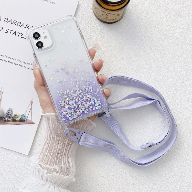 Gradient Glitter Powder Epoxy TPU Thickened Acrylic Shockproof Case with Wide Neck Lanyard, For iPhone 13, For iPhone 13 Pro, For iPhone 13 Pro Max, For iPhone 12 / 12 Pro, For iPhone 12 Pro Max, For iPhone 11, For iPhone 11 Pro, For iPhone 11 Pro Max