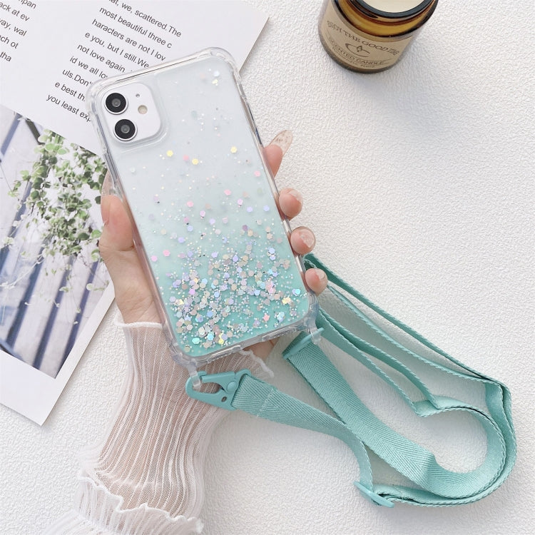 Gradient Glitter Powder Epoxy TPU Thickened Acrylic Shockproof Case with Wide Neck Lanyard, For iPhone 13, For iPhone 13 Pro, For iPhone 13 Pro Max, For iPhone 12 / 12 Pro, For iPhone 12 Pro Max, For iPhone 11, For iPhone 11 Pro, For iPhone 11 Pro Max