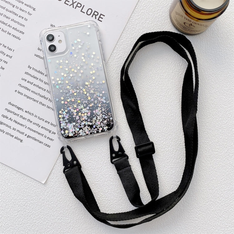 Gradient Glitter Powder Epoxy TPU Thickened Acrylic Shockproof Case with Wide Neck Lanyard, For iPhone 13, For iPhone 13 Pro, For iPhone 13 Pro Max, For iPhone 12 / 12 Pro, For iPhone 12 Pro Max, For iPhone 11, For iPhone 11 Pro, For iPhone 11 Pro Max