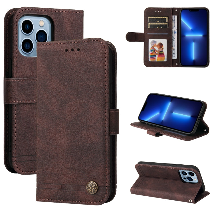 Skin Feel Life Tree Metal Button Horizontal Flip Leather Case with Holder & Card Slot & Wallet & Photo Frame & Strap, For iPhone 13 mini, For iPhone 13, For iPhone 13 Pro, For iPhone 13 Pro Max, For iPhone 12 mini, For iPhone 12 / 12 Pro               ...
