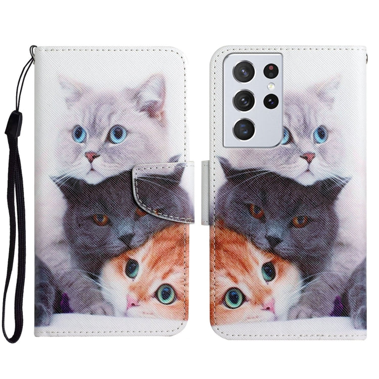 Painted Pattern Horizontal Flip Leather Case with Holder & Card Slot & Wallet, For Samsung Galaxy S21 Ultra 5G