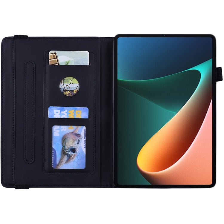 Calf Pattern Double Folding Design Embossed Leather Case with Holder & Card Slots & Pen Slot & Elastic Band, For Xiaomi Mi Pad 5 / 5 Pro