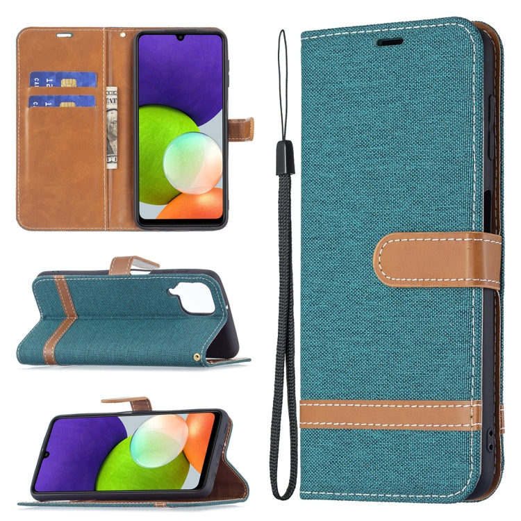 Color Matching Denim Texture Horizontal Flip Leather Phone Case with Holder & Card Slots & Wallet & Lanyard, For Samsung Galaxy A22 4G