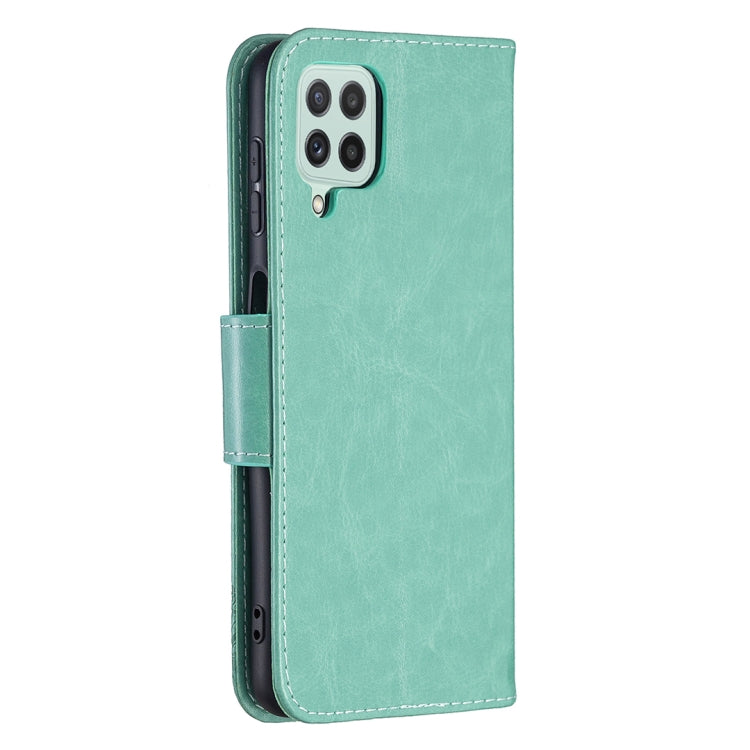 Embossing Two Butterflies Pattern Horizontal Flip Leather Phone Case with Holder & Card Slot & Wallet & Lanyard, For Samsung Galaxy A22 4G