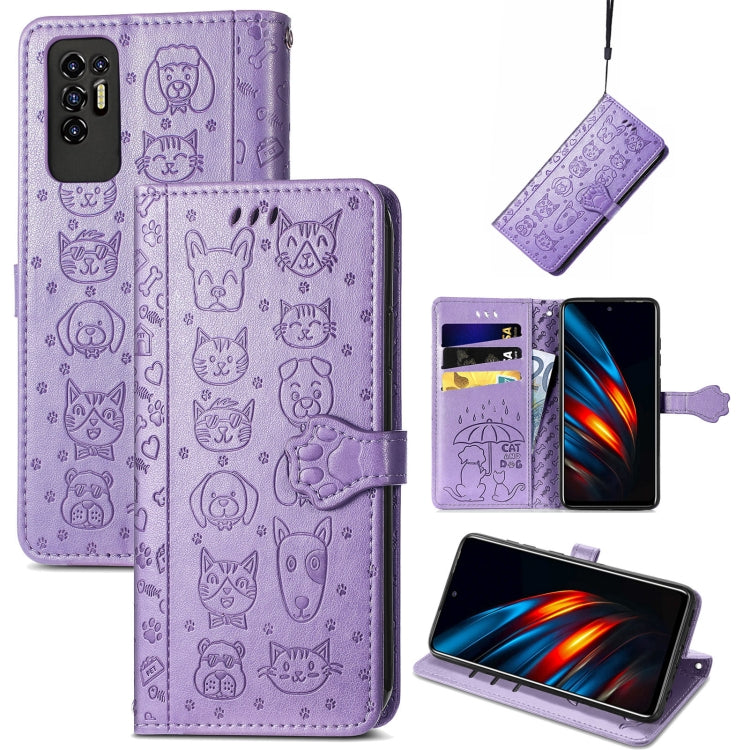 Lovely Cat and Dog Embossing Pattern Horizontal Flip Leather Phone Case with Holder & Card Slots & Wallet & Cartoon Clasp & Lanyard, For Motorola Moto G60S, For Tecno Pova 2, For vivo X70 Pro, For vivo X70
