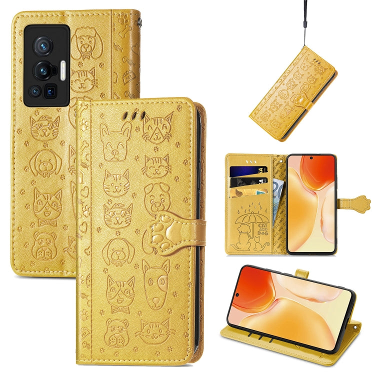 Lovely Cat and Dog Embossing Pattern Horizontal Flip Leather Phone Case with Holder & Card Slots & Wallet & Cartoon Clasp & Lanyard, For Motorola Moto G60S, For Tecno Pova 2, For vivo X70 Pro, For vivo X70