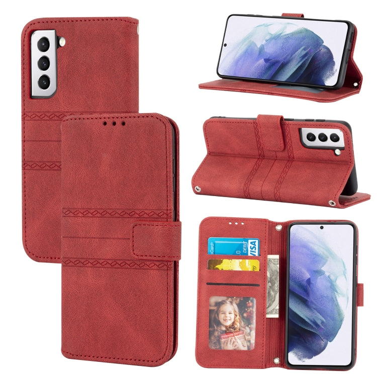 Embossed Striped Magnetic Buckle PU + TPU Horizontal Flip Phone Leather Case, For Samaung Galaxy S22 5G, For Samaung Galaxy S22+ 5G