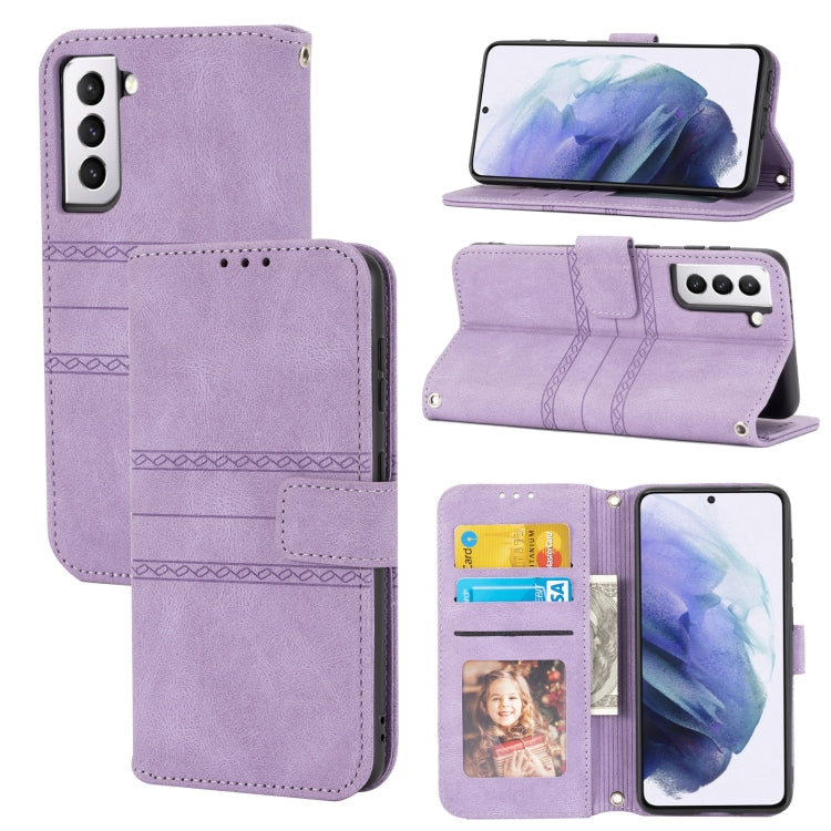 Embossed Striped Magnetic Buckle PU + TPU Horizontal Flip Phone Leather Case, For Samaung Galaxy S22 5G, For Samaung Galaxy S22+ 5G