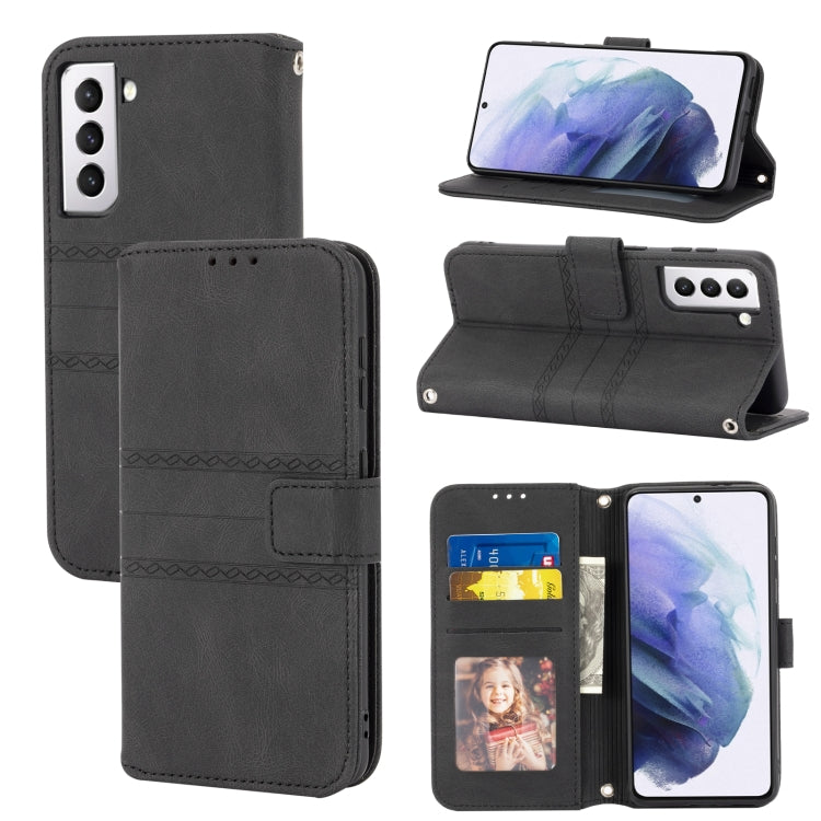 Embossed Striped Magnetic Buckle PU + TPU Horizontal Flip Phone Leather Case, For Samaung Galaxy S22 5G, For Samaung Galaxy S22+ 5G