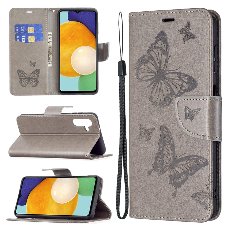 Embossing Two Butterflies Pattern Leather Phone Case with Holder & Card Slot & Wallet & Lanyard, For Samsung Galaxy A13 5G, For Samsung Galaxy S22 Ultra 5G, For Samsung Galaxy S22+ 5G, For Samsung Galaxy S22 5G