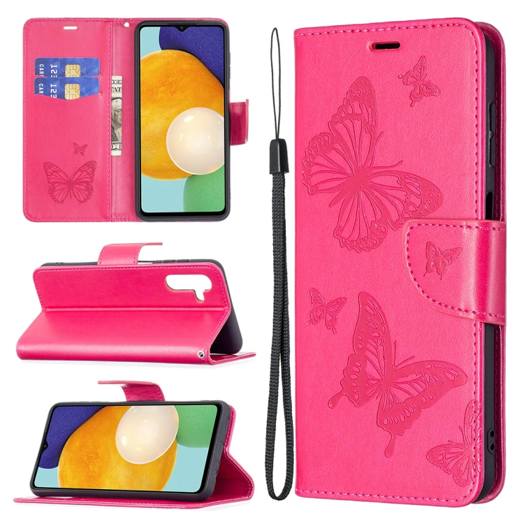 Embossing Two Butterflies Pattern Leather Phone Case with Holder & Card Slot & Wallet & Lanyard, For Samsung Galaxy A13 5G, For Samsung Galaxy S22 Ultra 5G, For Samsung Galaxy S22+ 5G, For Samsung Galaxy S22 5G