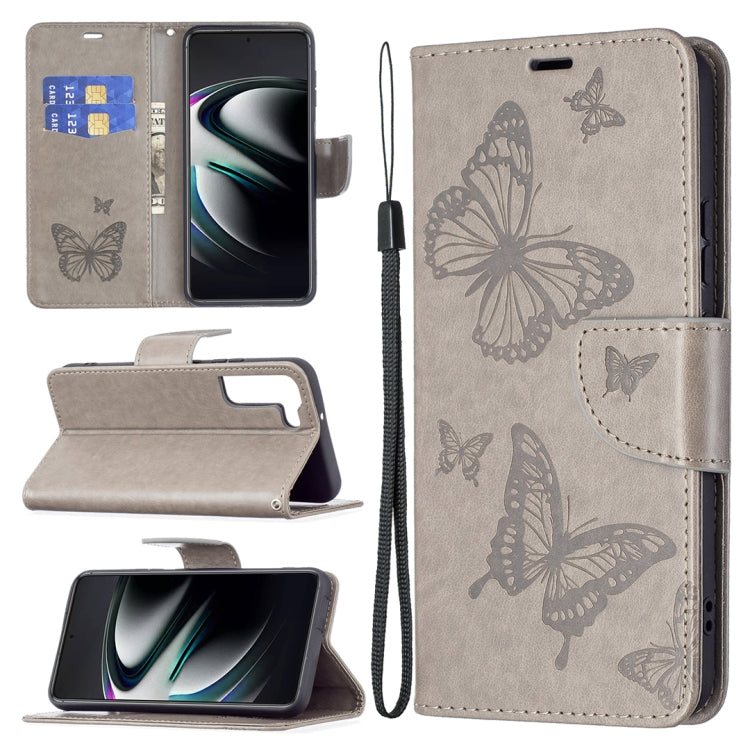 Embossing Two Butterflies Pattern Leather Phone Case with Holder & Card Slot & Wallet & Lanyard, For Samsung Galaxy A13 5G, For Samsung Galaxy S22 Ultra 5G, For Samsung Galaxy S22+ 5G, For Samsung Galaxy S22 5G