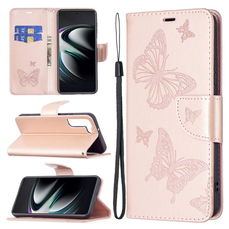 Embossing Two Butterflies Pattern Leather Phone Case with Holder & Card Slot & Wallet & Lanyard, For Samsung Galaxy A13 5G, For Samsung Galaxy S22 Ultra 5G, For Samsung Galaxy S22+ 5G, For Samsung Galaxy S22 5G