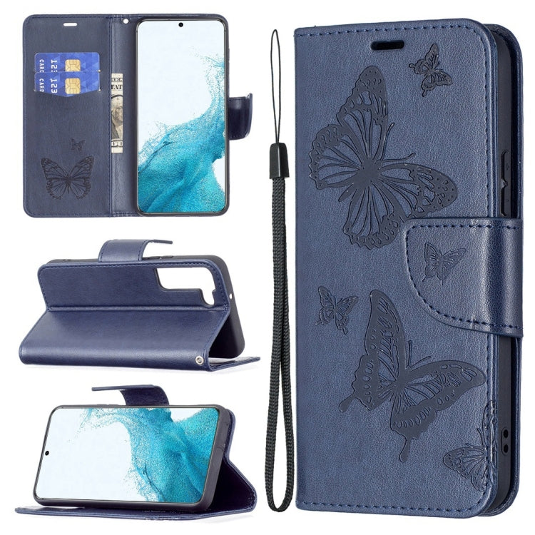 Embossing Two Butterflies Pattern Leather Phone Case with Holder & Card Slot & Wallet & Lanyard, For Samsung Galaxy A13 5G, For Samsung Galaxy S22 Ultra 5G, For Samsung Galaxy S22+ 5G, For Samsung Galaxy S22 5G