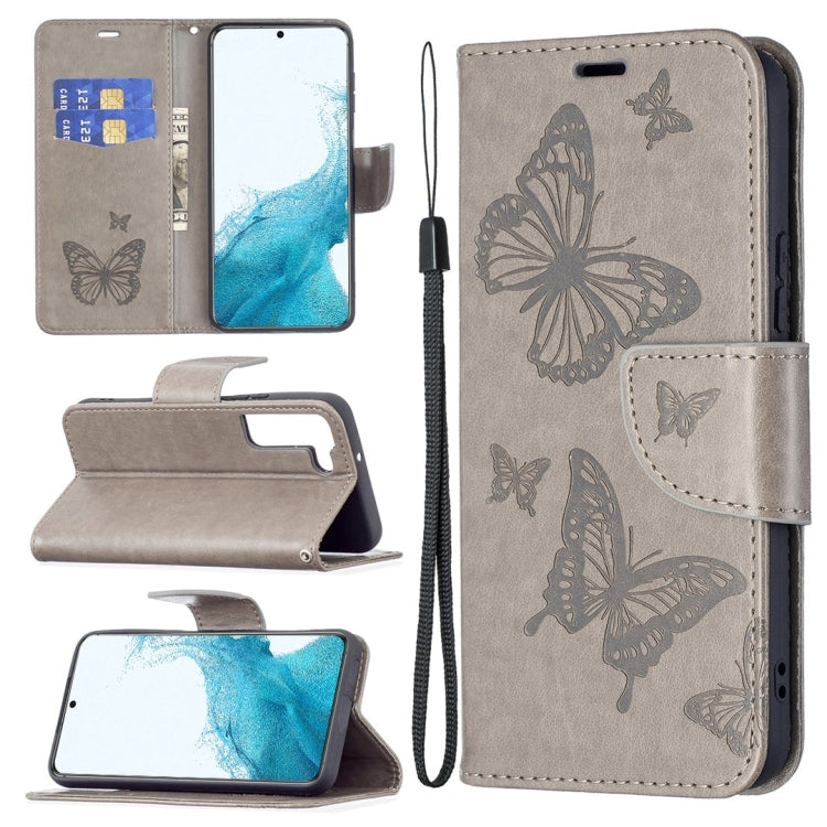 Embossing Two Butterflies Pattern Leather Phone Case with Holder & Card Slot & Wallet & Lanyard, For Samsung Galaxy A13 5G, For Samsung Galaxy S22 Ultra 5G, For Samsung Galaxy S22+ 5G, For Samsung Galaxy S22 5G