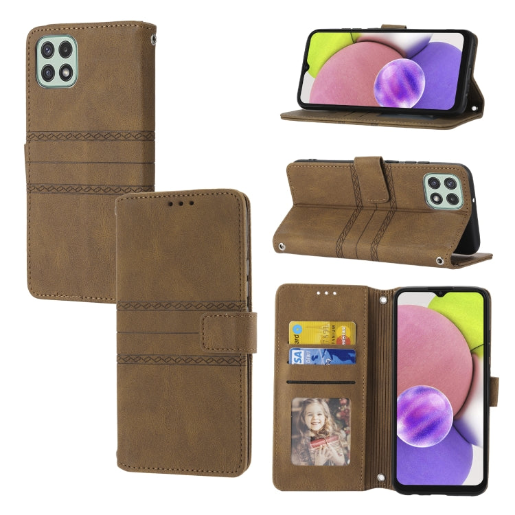 Embossed Striped Magnetic Buckle Horizontal Flip Phone Leather Case, For Samsung Galaxy A03 International Version, For Xiaomi Redmi Note 11, For Samsung Galaxy A03 EU Version, For Xiaomi Redmi Note 11 Pro, For Samaung Galaxy S22 Ultra 5G