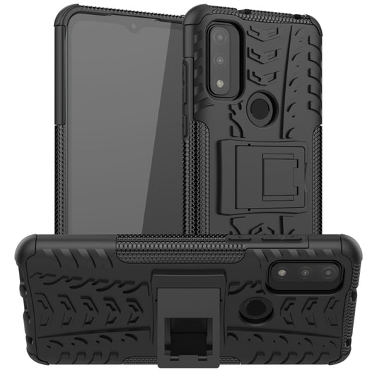 Tire Texture Shockproof TPU+PC Phone Case with Holder, For Motorola Moto G Pure