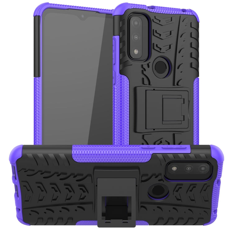 Tire Texture Shockproof TPU+PC Phone Case with Holder, For Motorola Moto G Pure