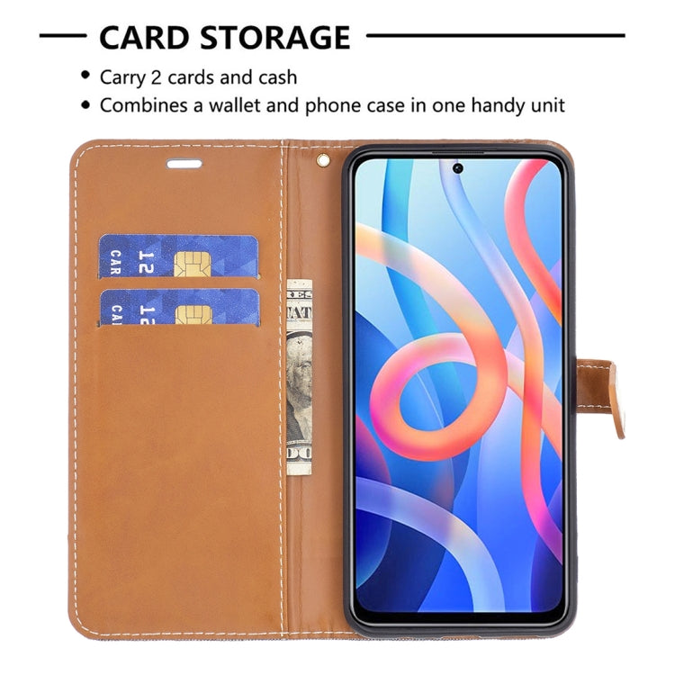 Color Matching Denim Texture Leather Phone Case with Holder & Card Slots & Wallet & Lanyard, For Xiaomi Redmi Note 11 5G