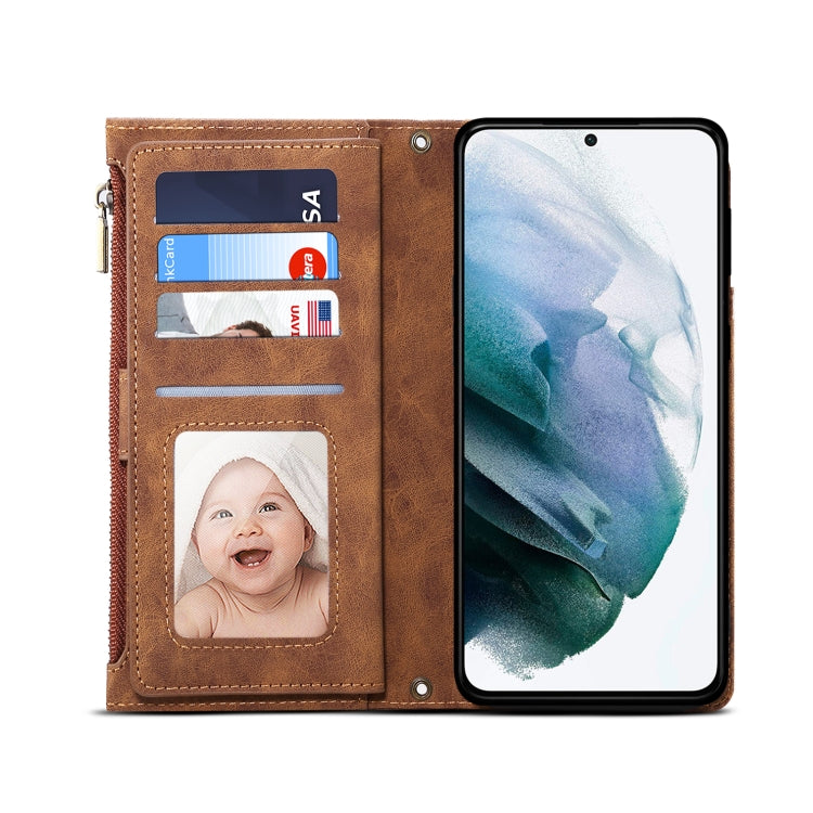 Retro Frosted Horizontal Flip Leather Phone Case with Holder & Card Slot & Wallet & Zipper Pocket & Lanyard, For Samsung Galaxy S22 5G, For Samsung Galaxy S22+ 5G, For Samsung Galaxy S22 Ultra 5G