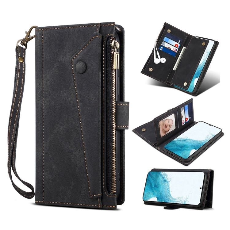 Retro Frosted Horizontal Flip Leather Phone Case with Holder & Card Slot & Wallet & Zipper Pocket & Lanyard, For Samsung Galaxy S22 5G, For Samsung Galaxy S22+ 5G, For Samsung Galaxy S22 Ultra 5G