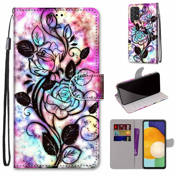 Coloured Drawing Cross Texture Horizontal Flip Leather Phone Case with Holder & Card Slots & Wallet & Lanyard, For Samsung Galaxy A53 5G, For Samsung Galaxy M52 5G