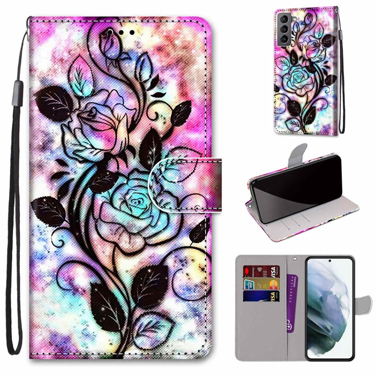 Coloured Drawing Cross Texture Horizontal Flip Leather Phone Case with Holder & Card Slots & Wallet & Lanyard, For Samsung Galaxy S22 5G, For Samsung Galaxy S22+ 5G