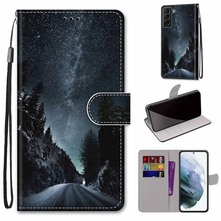 Coloured Drawing Cross Texture Horizontal Flip Leather Phone Case with Holder & Card Slots & Wallet & Lanyard, For Samsung Galaxy S22 5G, For Samsung Galaxy S22+ 5G