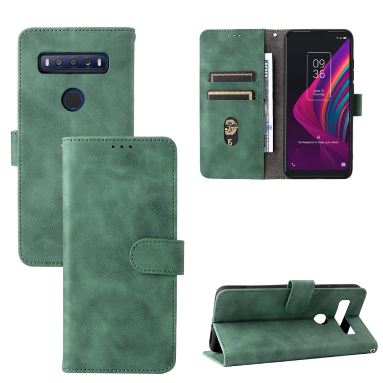 Solid Color Skin Feel Magnetic Buckle Leather Phone Case, For TCL 10 SE