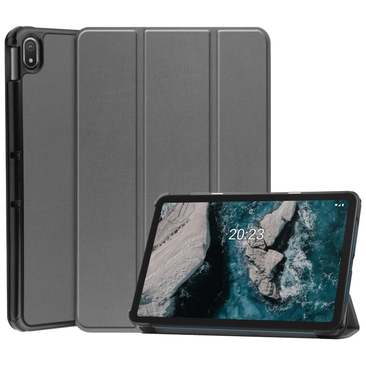 Three-folding Holder Custer Texture Leather Tablet Case, For Nokia T20