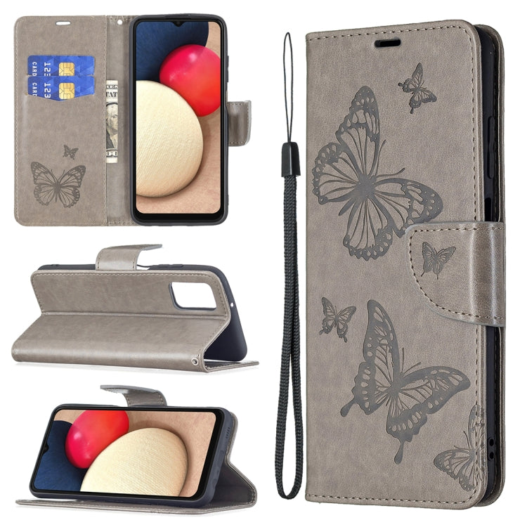 Embossing Two Butterflies Leather Phone Case, For Samsung Galaxy A03s 166mm