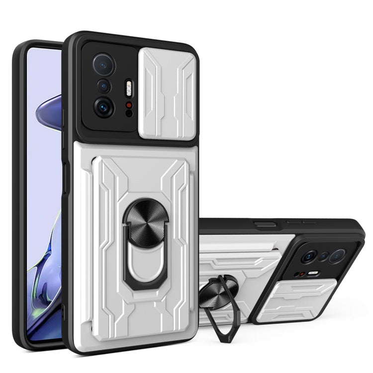 Camera Cover Phone Case with Card Slot & Holder, For Xiaomi 11T, For Xiaomi Redmi Note 10 Pro, For Xiaomi Redmi 10, For Samsung Galaxy S21 FE 5G
