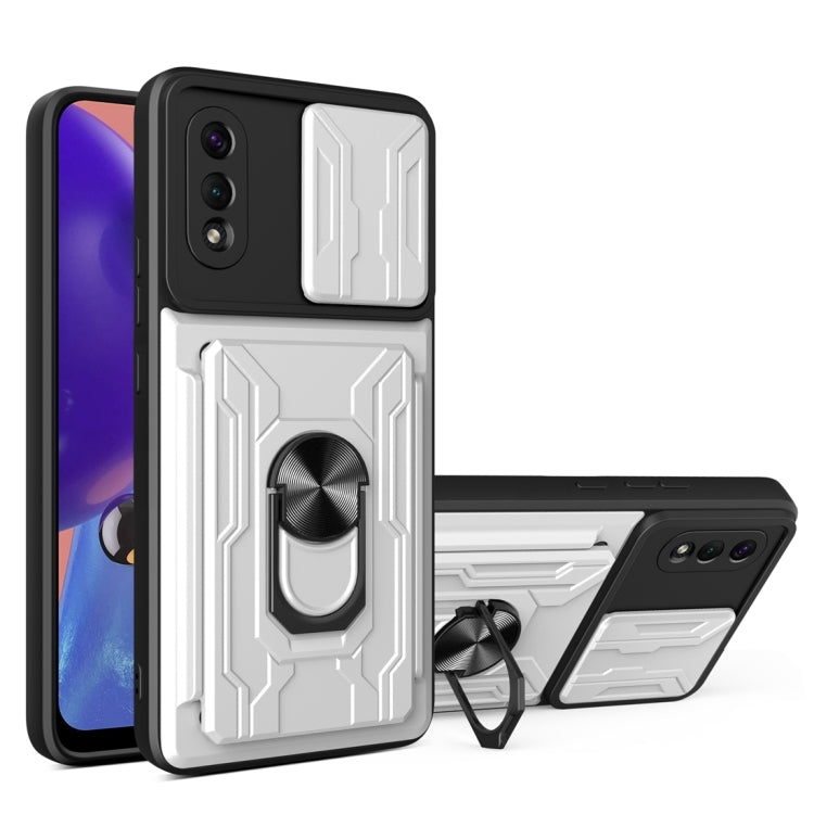 Camera Cover Phone Case with Card Slot & Holder, For Samsung Galaxy A02 / M02, For Samsung Galaxy A32, For Samsung Galaxy S20 FE, For Samsung Galaxy S20+, For Samsung Galaxy S21 Ultra 5G, For Samsung Galaxy A02s EU Version