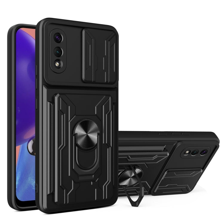 Camera Cover Phone Case with Card Slot & Holder, For Samsung Galaxy A02 / M02, For Samsung Galaxy A32, For Samsung Galaxy S20 FE, For Samsung Galaxy S20+, For Samsung Galaxy S21 Ultra 5G, For Samsung Galaxy A02s EU Version